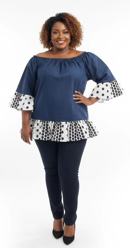 Women Denim Blouse Polkadot 7045