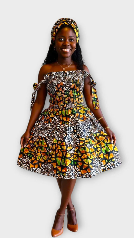 Flounce Dress/Shoulder Straps /African Anarka Print KVZ66